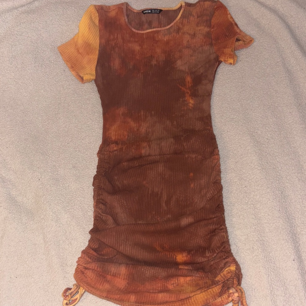 SHEIN Brown and Orange Tie-Dye Mini Dress